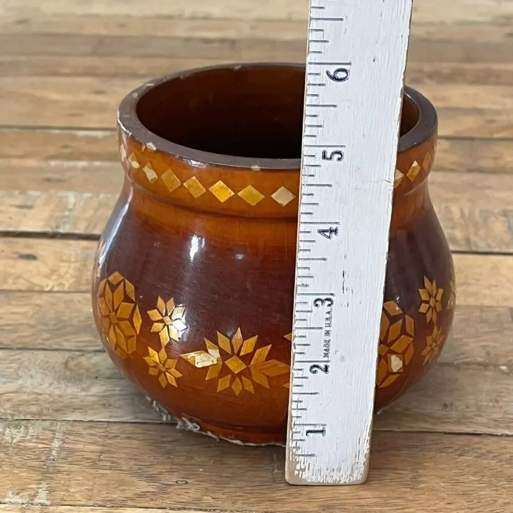 Made In USSR Vintage Hand Carved Wooden Vase 4.75